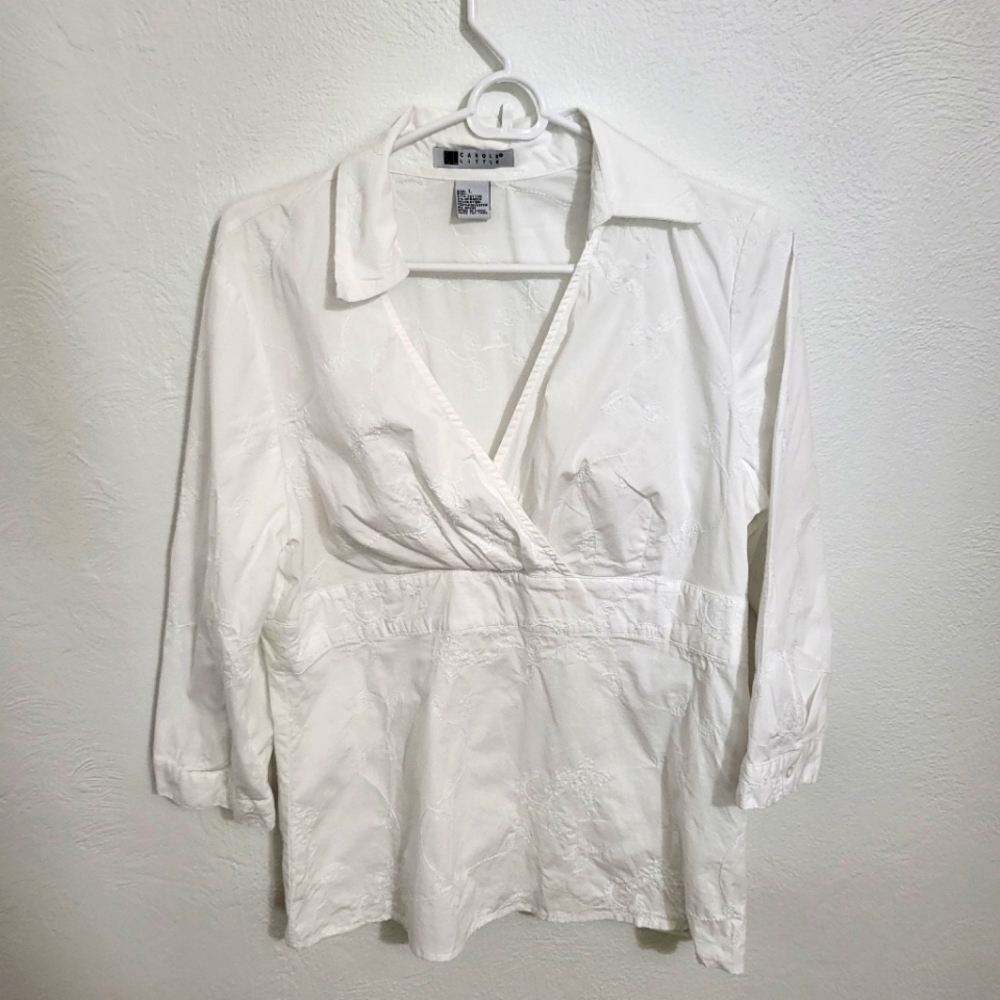 Carole Little White Embroidered Shirt Size Large
